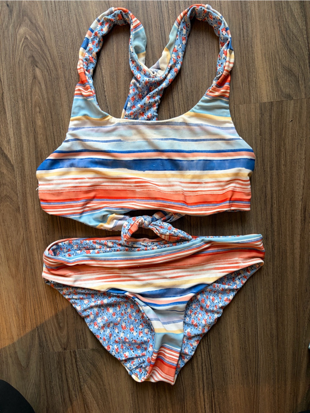 Seagull Girls' Striped & Floral Reversible Bikini